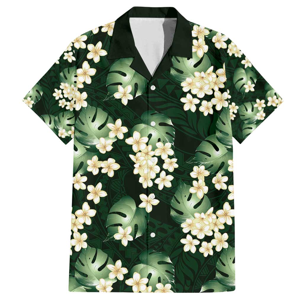 Green Tropical Hawaii Family Matching Puletasi and Hawaiian Shirt Seamless Monstera Plumeria Hawaiian Pattern LT14 Dad's Shirt - Short Sleeve Green - Polynesian Pride