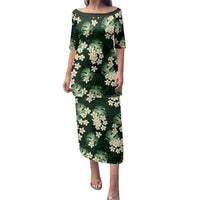 Green Tropical Hawaii Family Matching Puletasi and Hawaiian Shirt Seamless Monstera Plumeria Hawaiian Pattern LT14 Mom's Dress Green - Polynesian Pride
