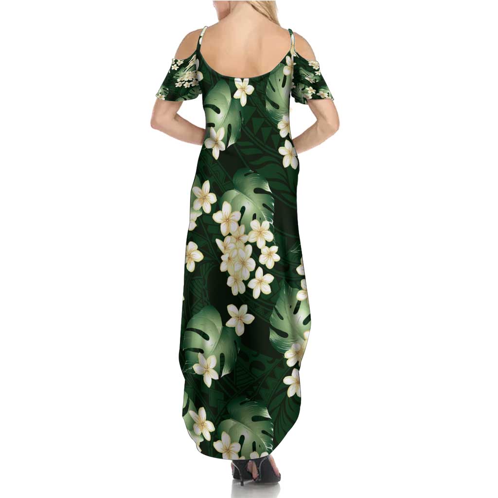 Green Tropical Hawaii Family Matching Summer Maxi Dress and Hawaiian Shirt Seamless Monstera Plumeria Hawaiian Pattern LT14 - Polynesian Pride