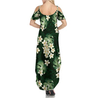 Green Tropical Hawaii Family Matching Summer Maxi Dress and Hawaiian Shirt Seamless Monstera Plumeria Hawaiian Pattern LT14 - Polynesian Pride