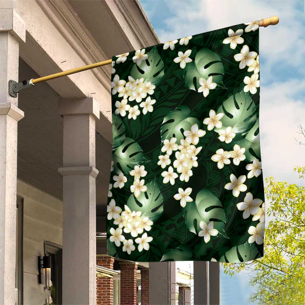 Green Tropical Hawaii Garden Flag Seamless Monstera Plumeria Hawaiian Pattern LT14 House Flag Green - Polynesian Pride