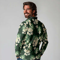 Green Tropical Hawaii Long Sleeve Polo Shirt Seamless Monstera Plumeria Hawaiian Pattern LT14 - Polynesian Pride