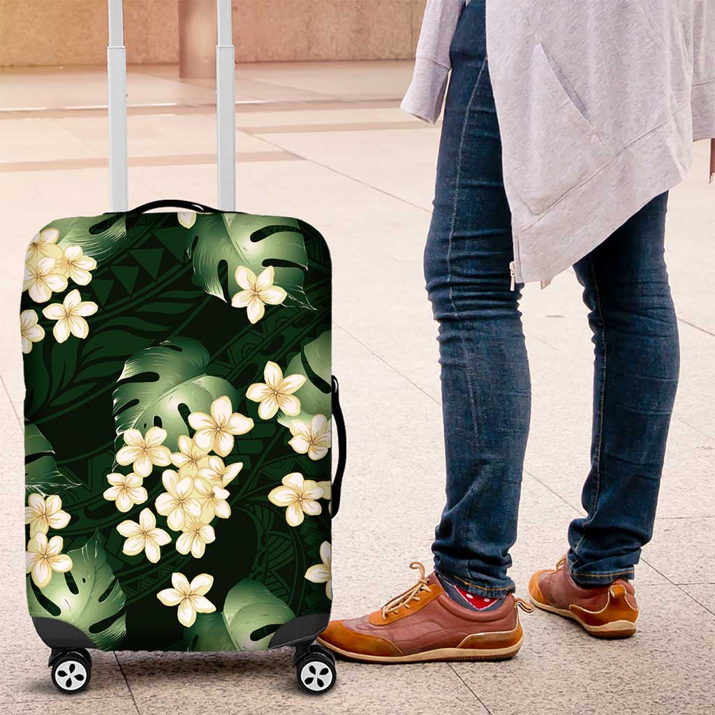 Green Tropical Hawaii Luggage Cover Seamless Monstera Plumeria Hawaiian Pattern - Polynesian Pride