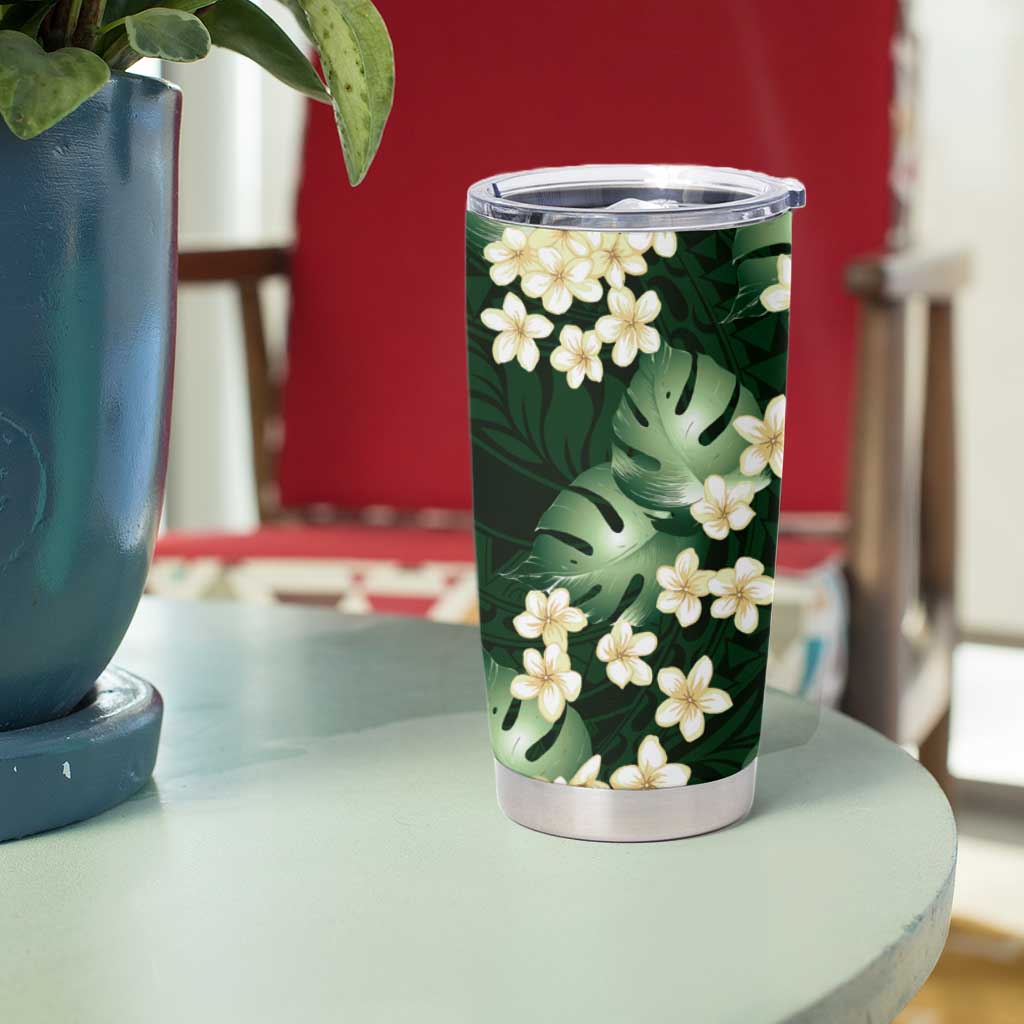 Green Tropical Hawaii Tumbler Cup Seamless Monstera Plumeria Hawaiian Pattern - Polynesian Pride