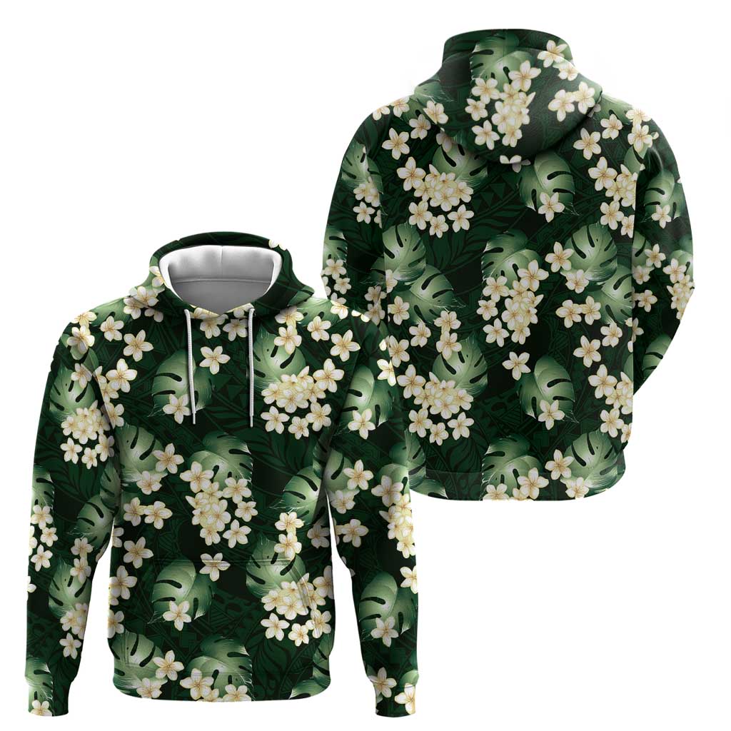 Green Tropical Hawaii Zip Hoodie Seamless Monstera Plumeria Hawaiian Pattern - Polynesian Pride