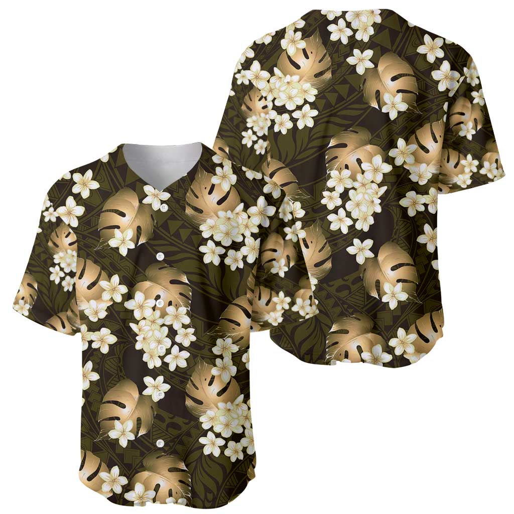 Gold Tropical Hawaii Baseball Jersey Seamless Monstera Plumeria Hawaiian Pattern - Polynesian Pride
