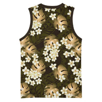 Gold Tropical Hawaii Basketball Jersey Seamless Monstera Plumeria Hawaiian Pattern - Polynesian Pride
