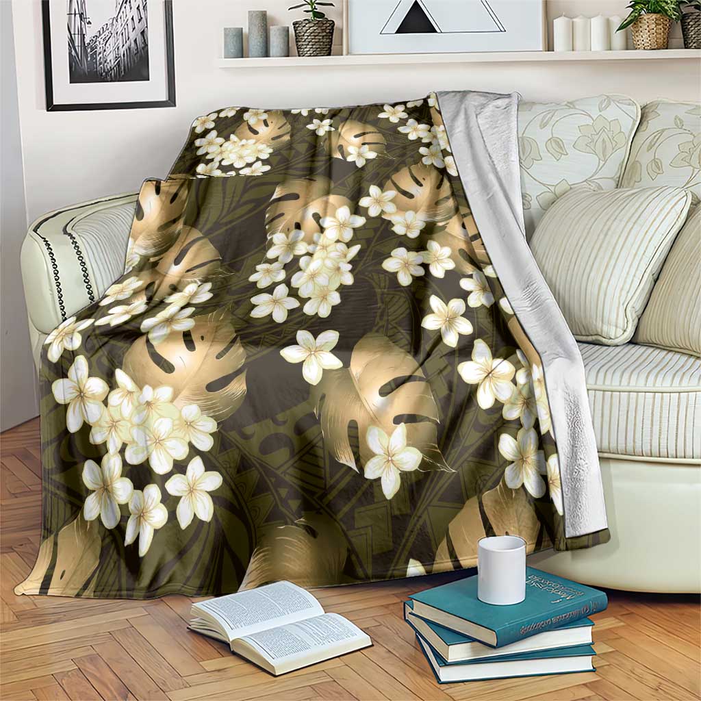 Gold Tropical Hawaii Blanket Seamless Monstera Plumeria Hawaiian Pattern - Polynesian Pride