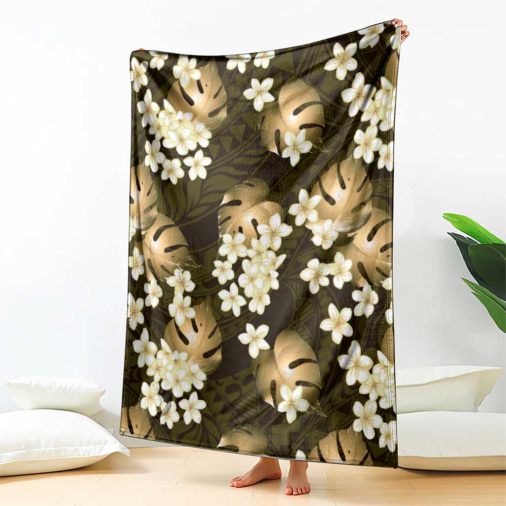 Gold Tropical Hawaii Blanket Seamless Monstera Plumeria Hawaiian Pattern - Polynesian Pride