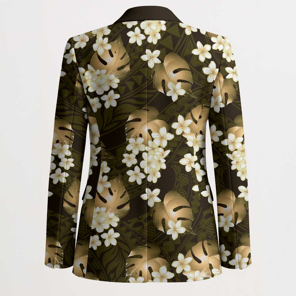 Gold Tropical Hawaii Blazer Seamless Monstera Plumeria Hawaiian Pattern - Polynesian Pride