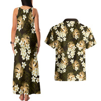 Gold Tropical Hawaii Couples Matching Tank Maxi Dress and Hawaiian Shirt Seamless Monstera Plumeria Hawaiian Pattern LT14 - Polynesian Pride