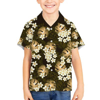 Gold Tropical Hawaii Family Matching Long Sleeve Bodycon Dress and Hawaiian Shirt Seamless Monstera Plumeria Hawaiian Pattern LT14 Son's Shirt Gold - Polynesian Pride
