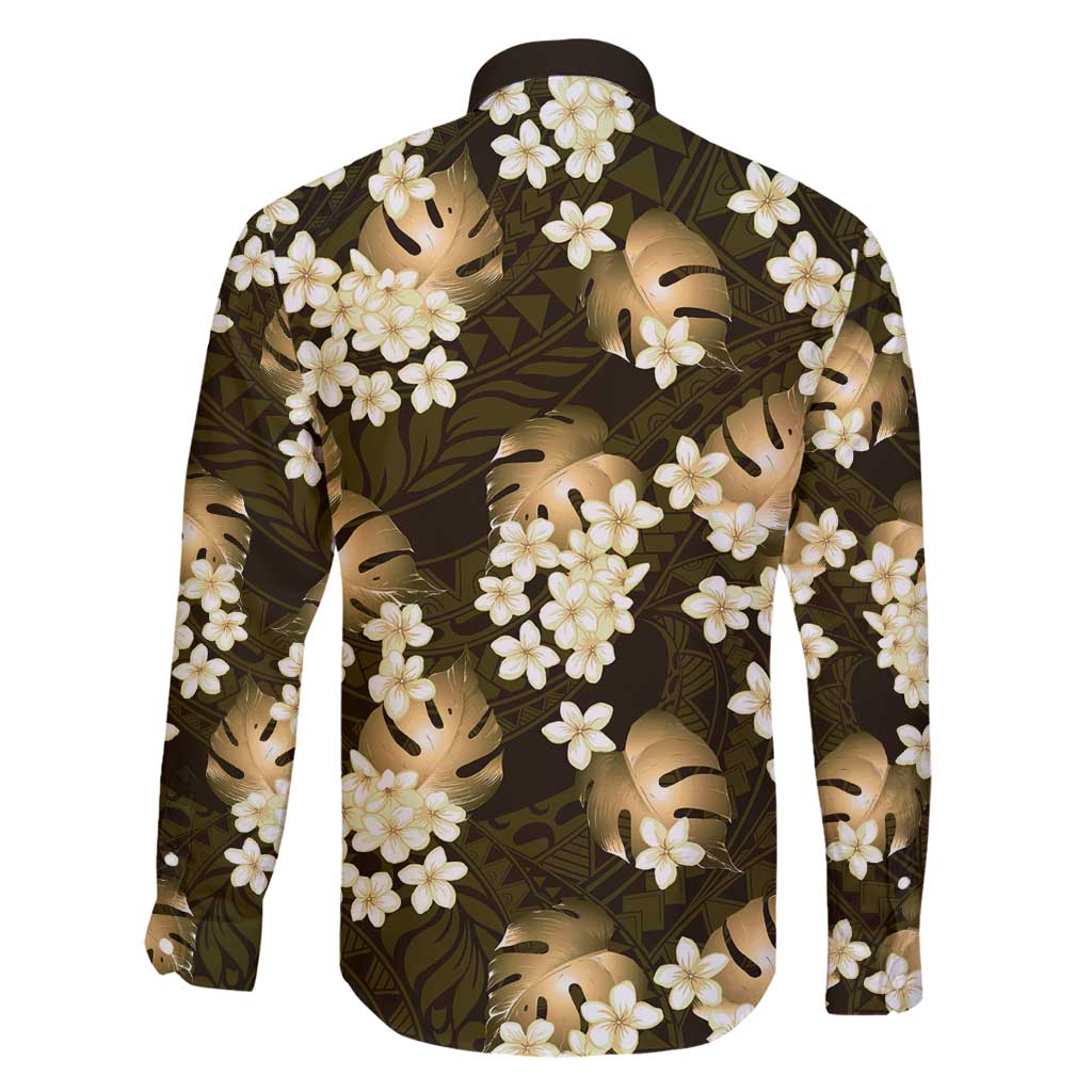 Gold Tropical Hawaii Family Matching Mermaid Dress and Hawaiian Shirt Seamless Monstera Plumeria Hawaiian Pattern LT14 - Polynesian Pride