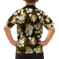 Gold Tropical Hawaii Family Matching Off Shoulder Maxi Dress and Hawaiian Shirt Seamless Monstera Plumeria Hawaiian Pattern LT14 - Polynesian Pride