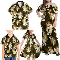 Gold Tropical Hawaii Family Matching Off Shoulder Maxi Dress and Hawaiian Shirt Seamless Monstera Plumeria Hawaiian Pattern LT14 - Polynesian Pride