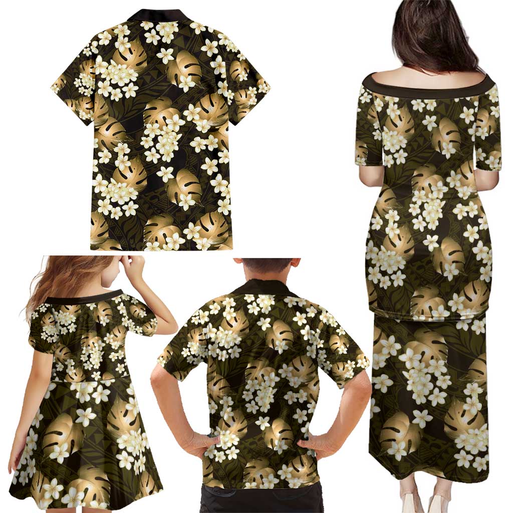 Gold Tropical Hawaii Family Matching Puletasi and Hawaiian Shirt Seamless Monstera Plumeria Hawaiian Pattern LT14 - Polynesian Pride
