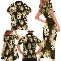 Gold Tropical Hawaii Family Matching Short Sleeve Bodycon Dress and Hawaiian Shirt Seamless Monstera Plumeria Hawaiian Pattern LT14 - Polynesian Pride