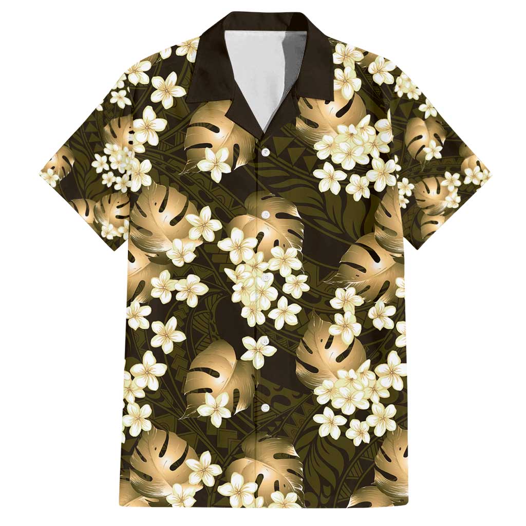 Gold Tropical Hawaii Family Matching Summer Maxi Dress and Hawaiian Shirt Seamless Monstera Plumeria Hawaiian Pattern LT14 Dad's Shirt - Short Sleeve Gold - Polynesian Pride