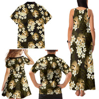 Gold Tropical Hawaii Family Matching Tank Maxi Dress and Hawaiian Shirt Seamless Monstera Plumeria Hawaiian Pattern LT14 - Polynesian Pride