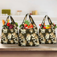 Gold Tropical Hawaii Grocery Bag Seamless Monstera Plumeria Hawaiian Pattern - Polynesian Pride