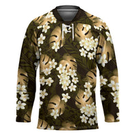 Gold Tropical Hawaii Hockey Jersey Seamless Monstera Plumeria Hawaiian Pattern - Polynesian Pride