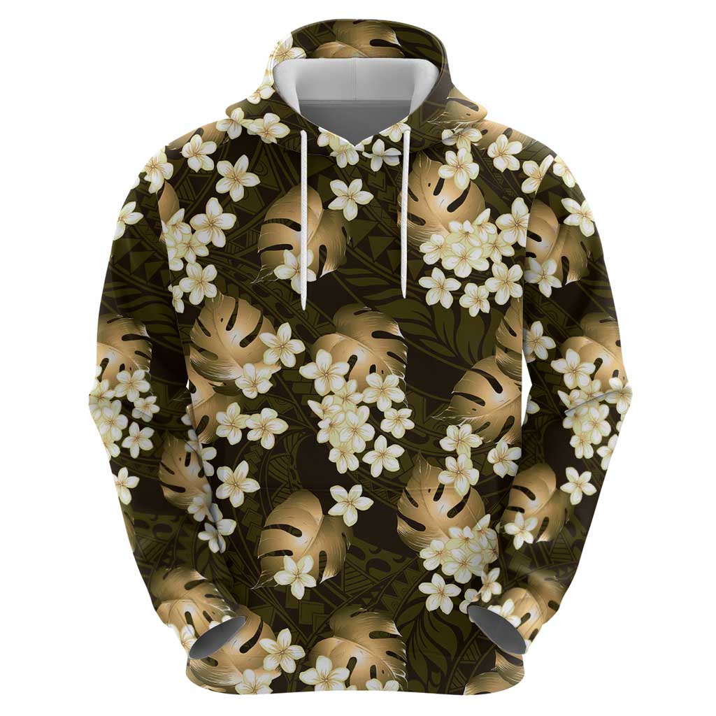 Gold Tropical Hawaii Hoodie Seamless Monstera Plumeria Hawaiian Pattern - Polynesian Pride