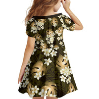 Gold Tropical Hawaii Kid Short Sleeve Dress Seamless Monstera Plumeria Hawaiian Pattern - Polynesian Pride