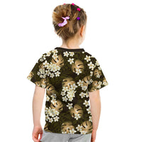Gold Tropical Hawaii Kid T Shirt Seamless Monstera Plumeria Hawaiian Pattern - Polynesian Pride
