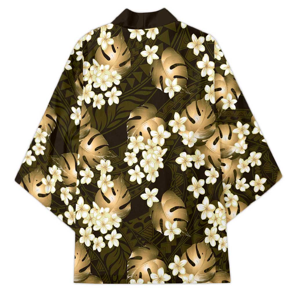 Gold Tropical Hawaii Kimono Seamless Monstera Plumeria Hawaiian Pattern - Polynesian Pride