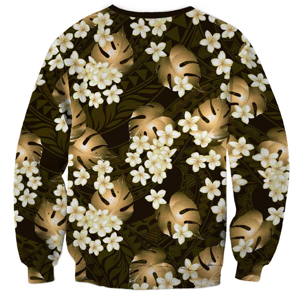 Gold Tropical Hawaii Sweatshirt Seamless Monstera Plumeria Hawaiian Pattern - Polynesian Pride