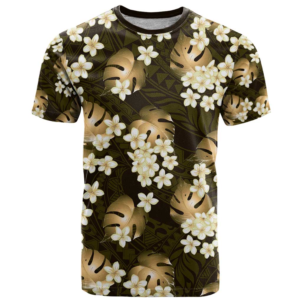 Gold Tropical Hawaii T Shirt Seamless Monstera Plumeria Hawaiian Pattern - Polynesian Pride