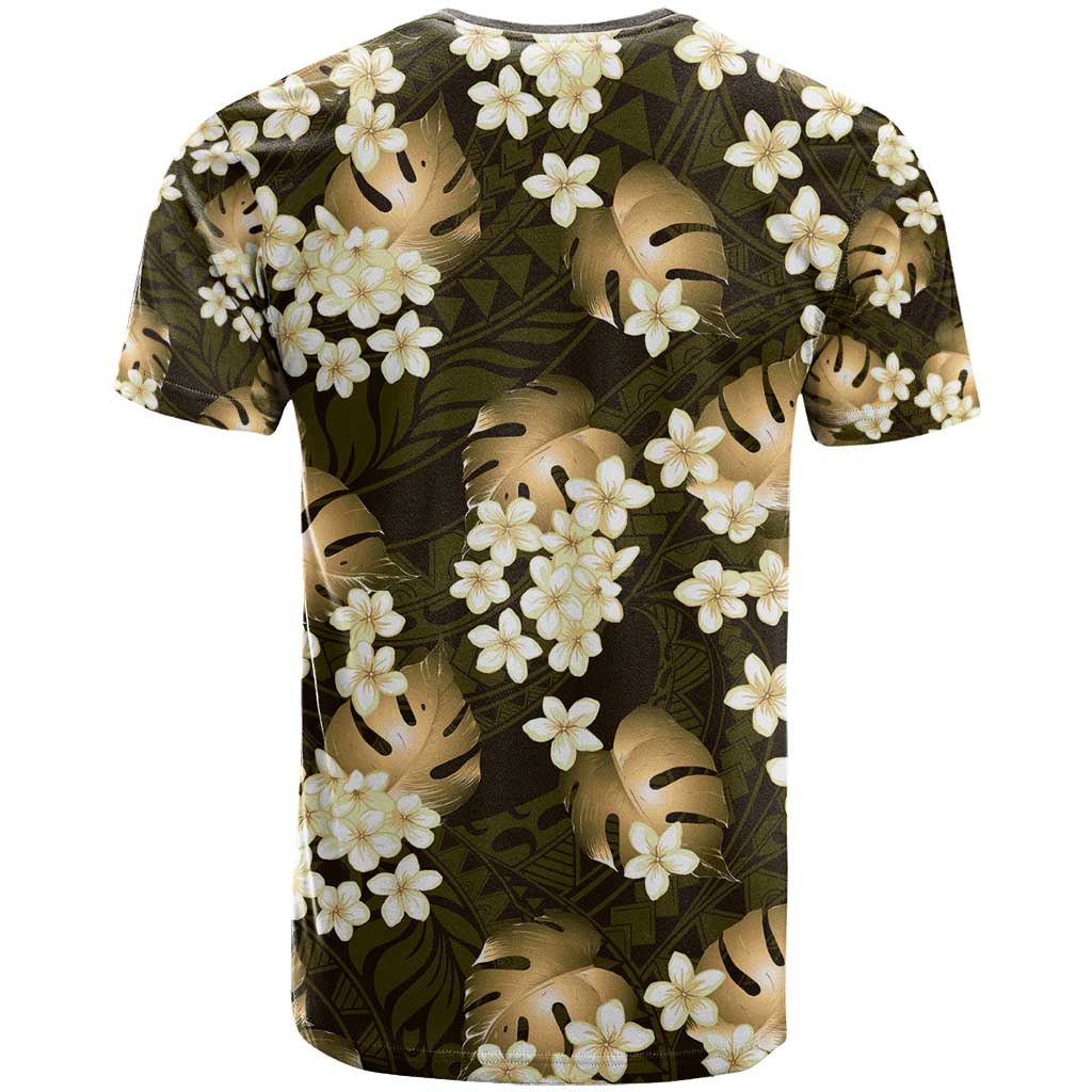 Gold Tropical Hawaii T Shirt Seamless Monstera Plumeria Hawaiian Pattern - Polynesian Pride
