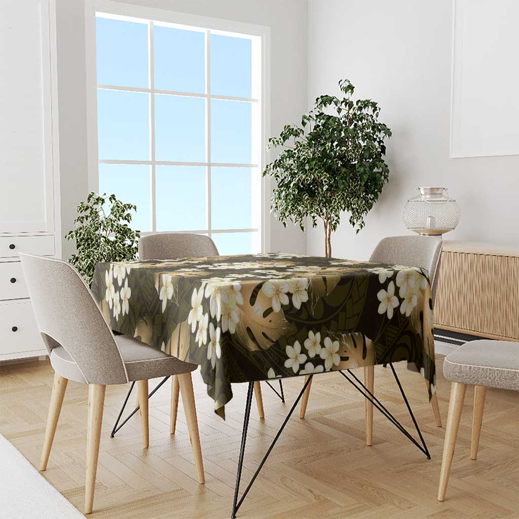 Gold Tropical Hawaii Tablecloth Seamless Monstera Plumeria Hawaiian Pattern - Polynesian Pride