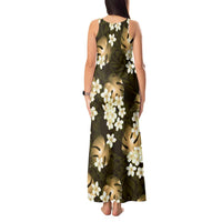 Gold Tropical Hawaii Tank Maxi Dress Seamless Monstera Plumeria Hawaiian Pattern - Polynesian Pride