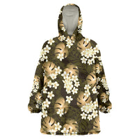 Gold Tropical Hawaii Wearable Blanket Hoodie Seamless Monstera Plumeria Hawaiian Pattern - Polynesian Pride