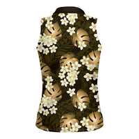 Gold Tropical Hawaii Women Sleeveless Polo Shirt Seamless Monstera Plumeria Hawaiian Pattern LT14 - Polynesian Pride