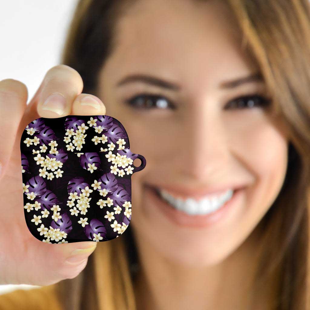 Purple Tropical Hawaii AirPods Case Seamless Monstera Plumeria Hawaiian Pattern - Polynesian Pride