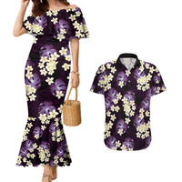Purple Tropical Hawaii Couples Matching Mermaid Dress and Hawaiian Shirt Seamless Monstera Plumeria Hawaiian Pattern LT14 Purple - Polynesian Pride