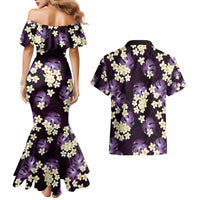 Purple Tropical Hawaii Couples Matching Mermaid Dress and Hawaiian Shirt Seamless Monstera Plumeria Hawaiian Pattern LT14 - Polynesian Pride