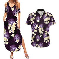 Purple Tropical Hawaii Couples Matching Summer Maxi Dress and Hawaiian Shirt Seamless Monstera Plumeria Hawaiian Pattern LT14 Purple - Polynesian Pride