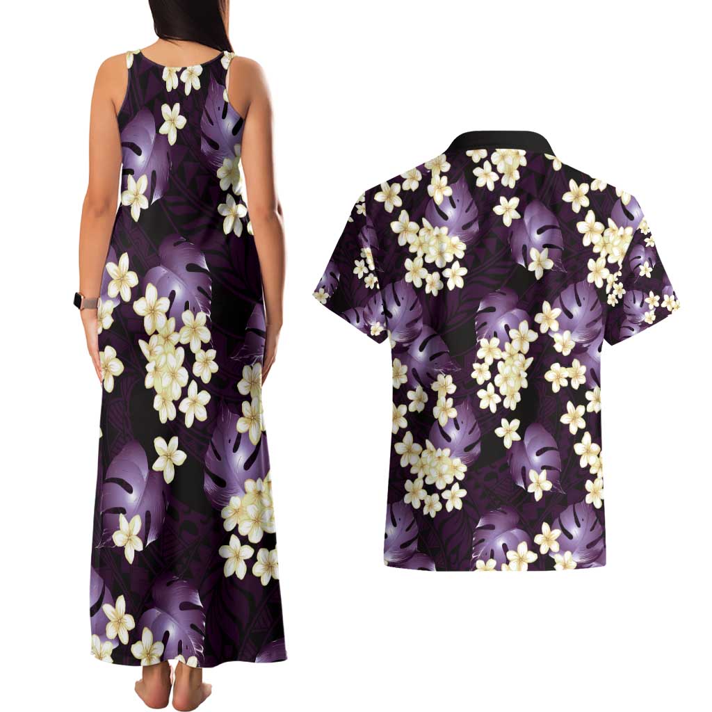 Purple Tropical Hawaii Couples Matching Tank Maxi Dress and Hawaiian Shirt Seamless Monstera Plumeria Hawaiian Pattern LT14 - Polynesian Pride