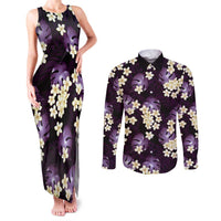 Purple Tropical Hawaii Couples Matching Tank Maxi Dress and Long Sleeve Button Shirt Seamless Monstera Plumeria Hawaiian Pattern LT14 Purple - Polynesian Pride