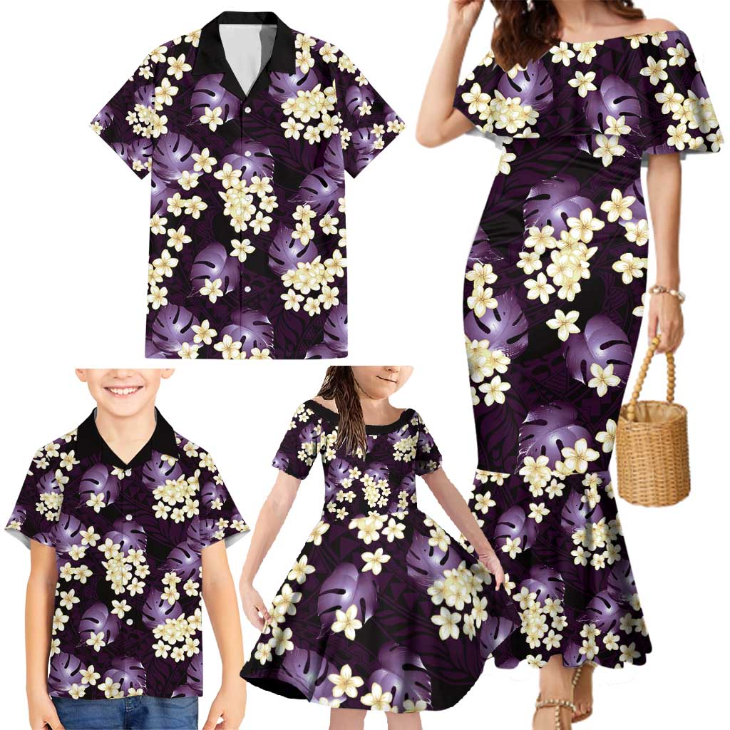 Purple Tropical Hawaii Family Matching Mermaid Dress and Hawaiian Shirt Seamless Monstera Plumeria Hawaiian Pattern LT14 - Polynesian Pride