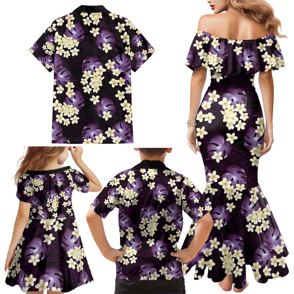 Purple Tropical Hawaii Family Matching Mermaid Dress and Hawaiian Shirt Seamless Monstera Plumeria Hawaiian Pattern LT14 - Polynesian Pride