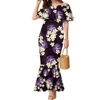 Purple Tropical Hawaii Family Matching Mermaid Dress and Hawaiian Shirt Seamless Monstera Plumeria Hawaiian Pattern LT14 Mom's Dress Purple - Polynesian Pride