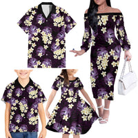 Purple Tropical Hawaii Family Matching Off The Shoulder Long Sleeve Dress and Hawaiian Shirt Seamless Monstera Plumeria Hawaiian Pattern LT14 - Polynesian Pride
