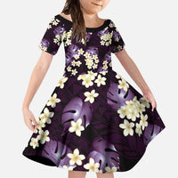 Purple Tropical Hawaii Family Matching Off Shoulder Maxi Dress and Hawaiian Shirt Seamless Monstera Plumeria Hawaiian Pattern LT14 Daughter's Dress Purple - Polynesian Pride