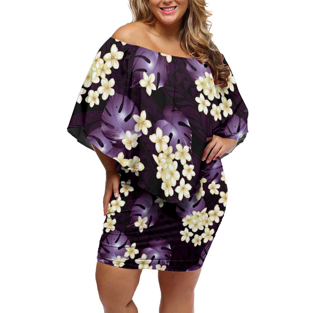 Purple Tropical Hawaii Family Matching Off Shoulder Short Dress and Hawaiian Shirt Seamless Monstera Plumeria Hawaiian Pattern LT14 Mom's Dress Purple - Polynesian Pride