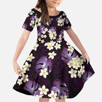 Purple Tropical Hawaii Family Matching Puletasi and Hawaiian Shirt Seamless Monstera Plumeria Hawaiian Pattern LT14 Daughter's Dress Purple - Polynesian Pride