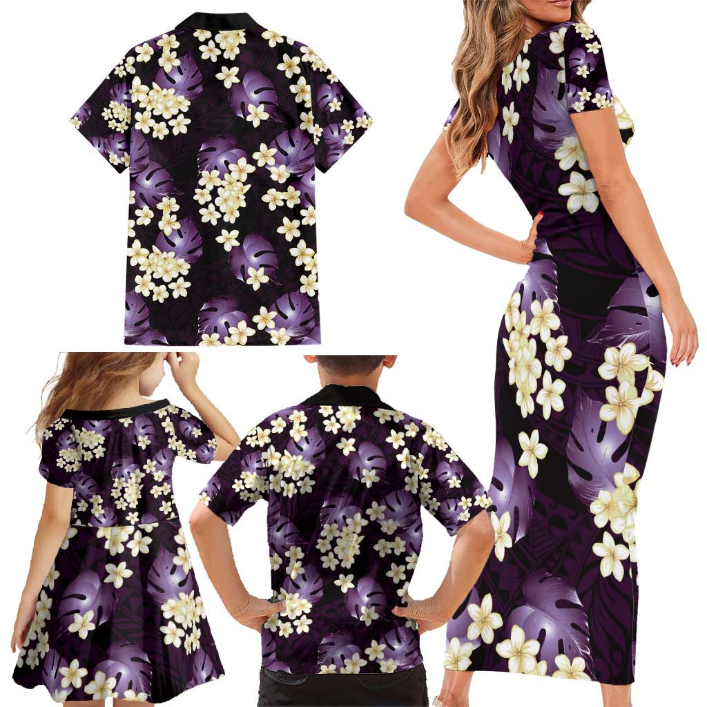 Purple Tropical Hawaii Family Matching Short Sleeve Bodycon Dress and Hawaiian Shirt Seamless Monstera Plumeria Hawaiian Pattern LT14 - Polynesian Pride